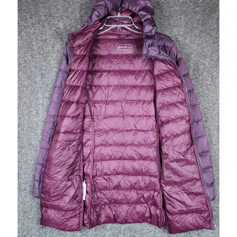 Eddie Bauer Jacket Womens L EB650 Down Purple Hooded Puffer EUC